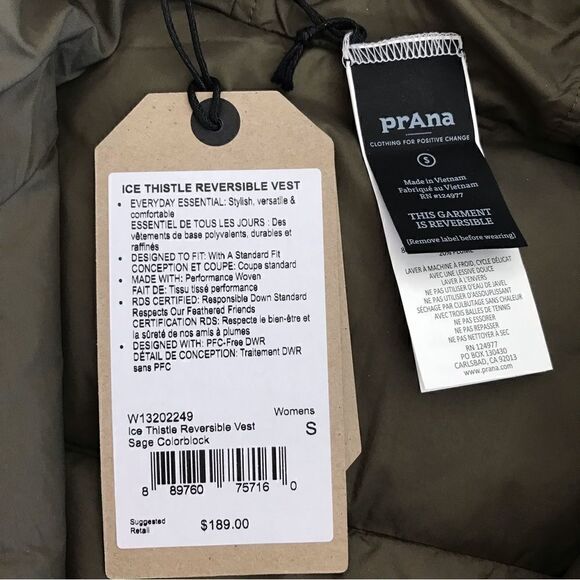 New! Prana Ice Thistle Reversible Duck Down Feather Puffer Hooded Winter Vest - Picture 13 of 14